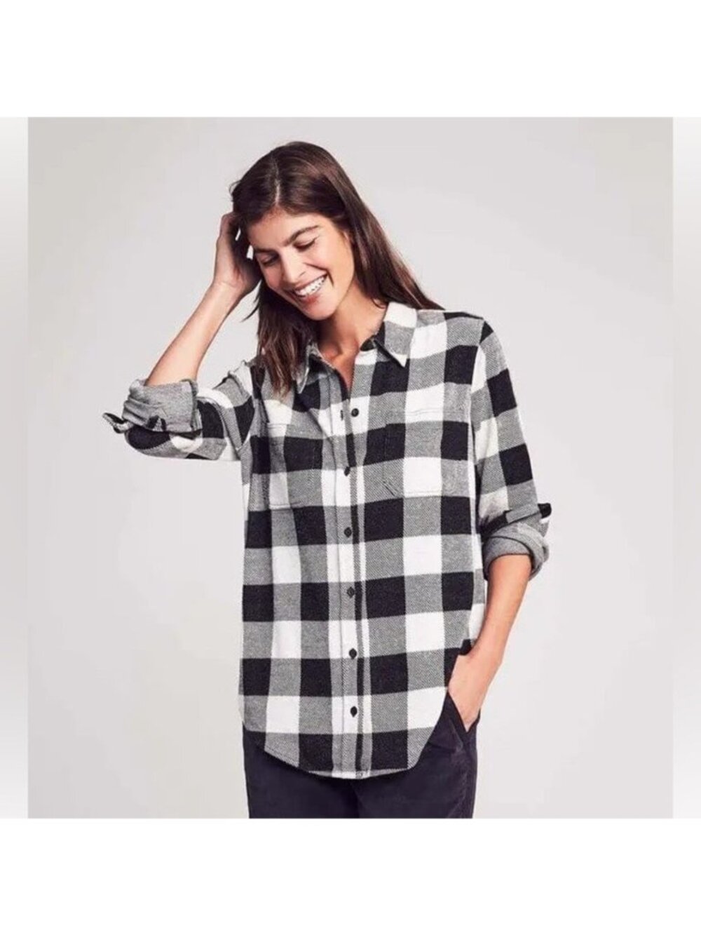 Faherty Womens Oversized Buffalo Plaid Button Down Flannel Shirt Size XL